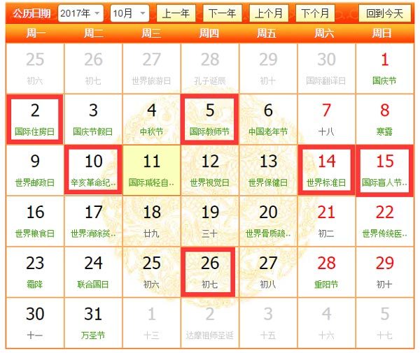 2017年10月裝修吉日有幾天，分別有哪些